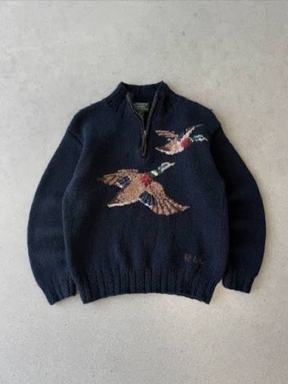 Vintage Ralph Lauren Mallard Duck Zip Sweater Sz L Hand Knit Intarsia - Picture 2 of 3